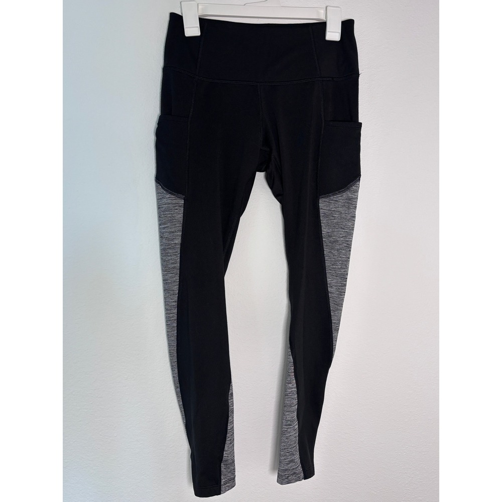Apana Womens High Waisted Colorblock‎ Leggings with Pockets Black Grey Size S